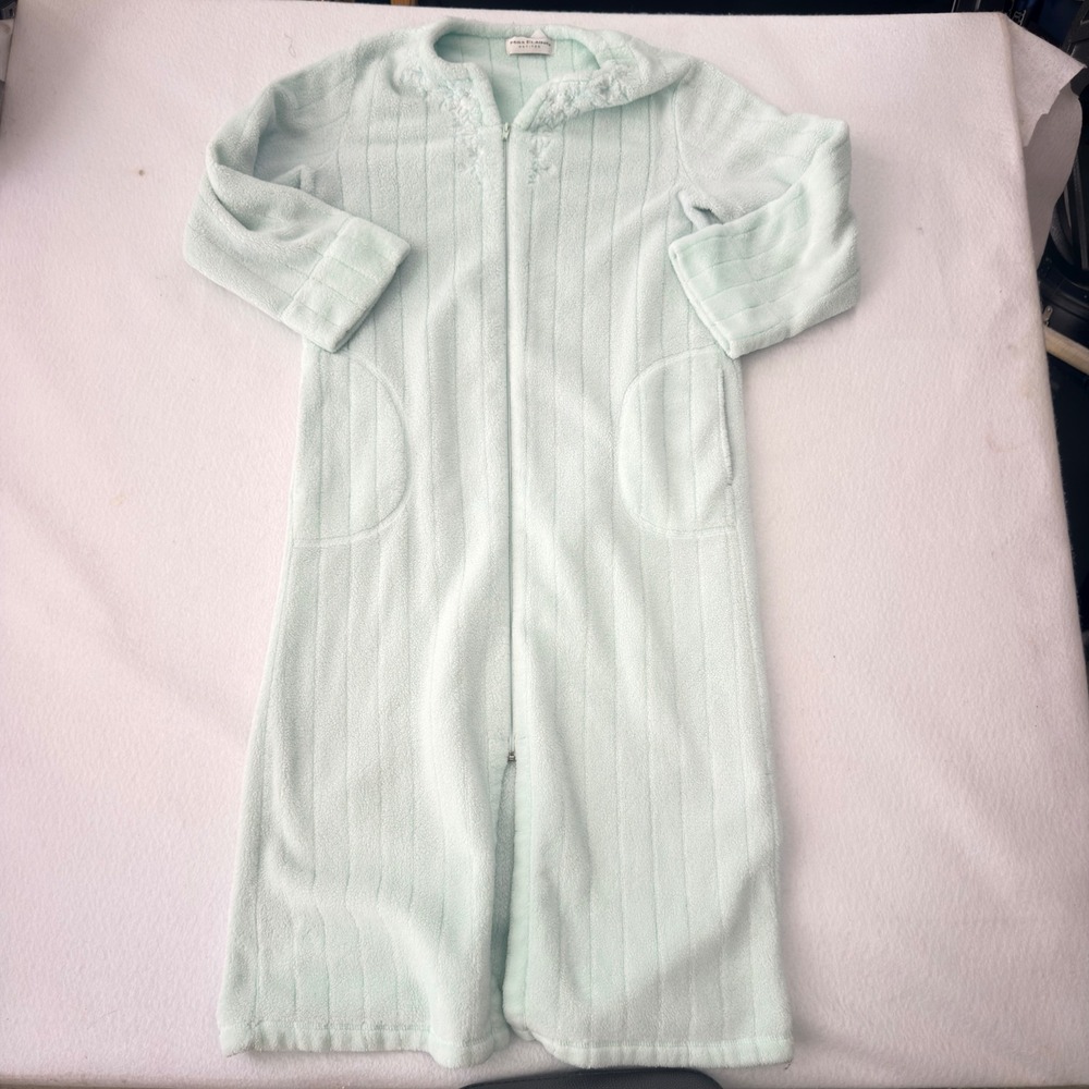 Vintage 90's Miss Elaine Petites Mint Green Fleece Zip Front Robe Petite Medium